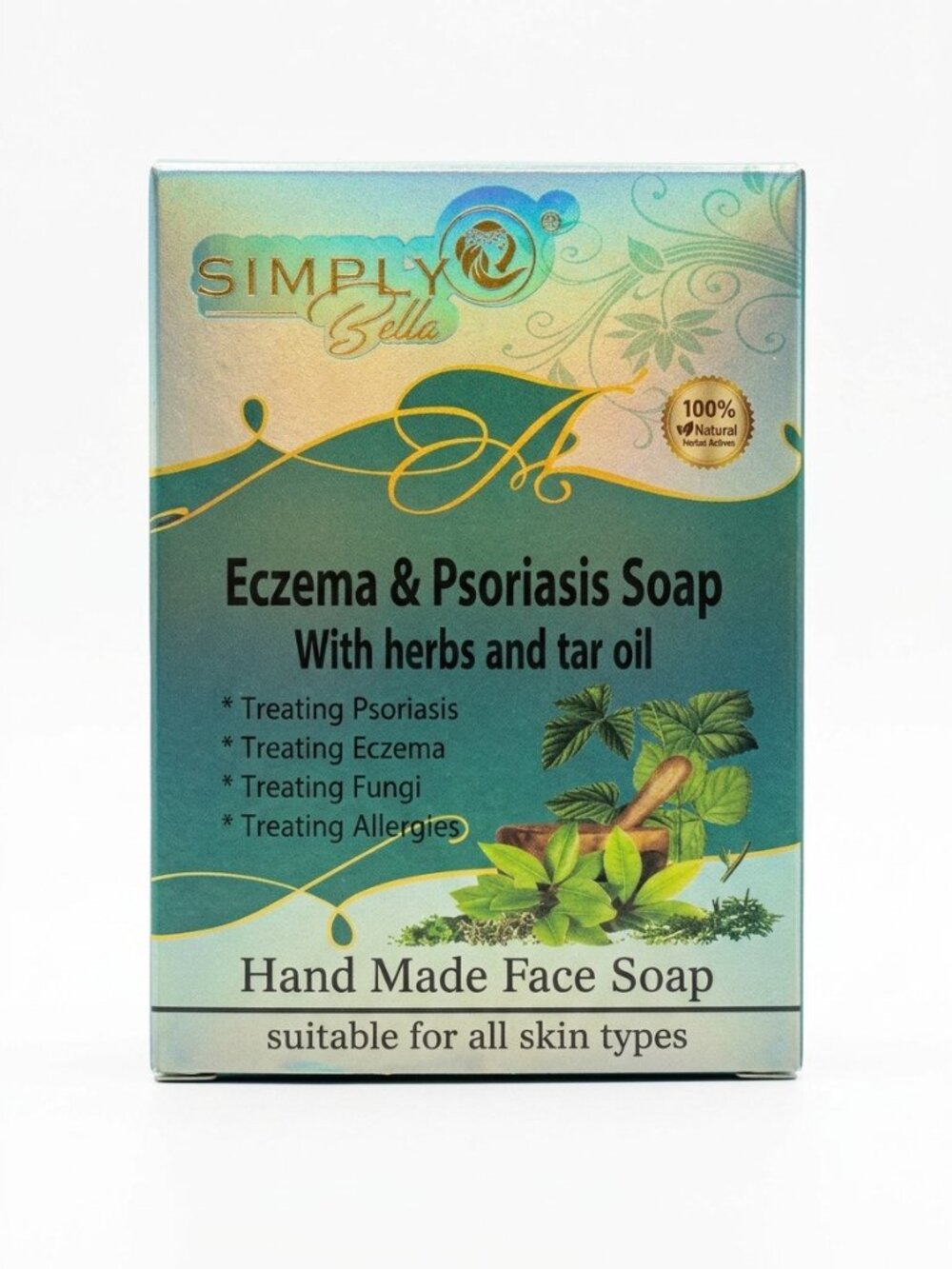 Simply Bella Eczema & Psoriasis Soap Herbs Tar Oil Hand Made Face Soap 100g NIB